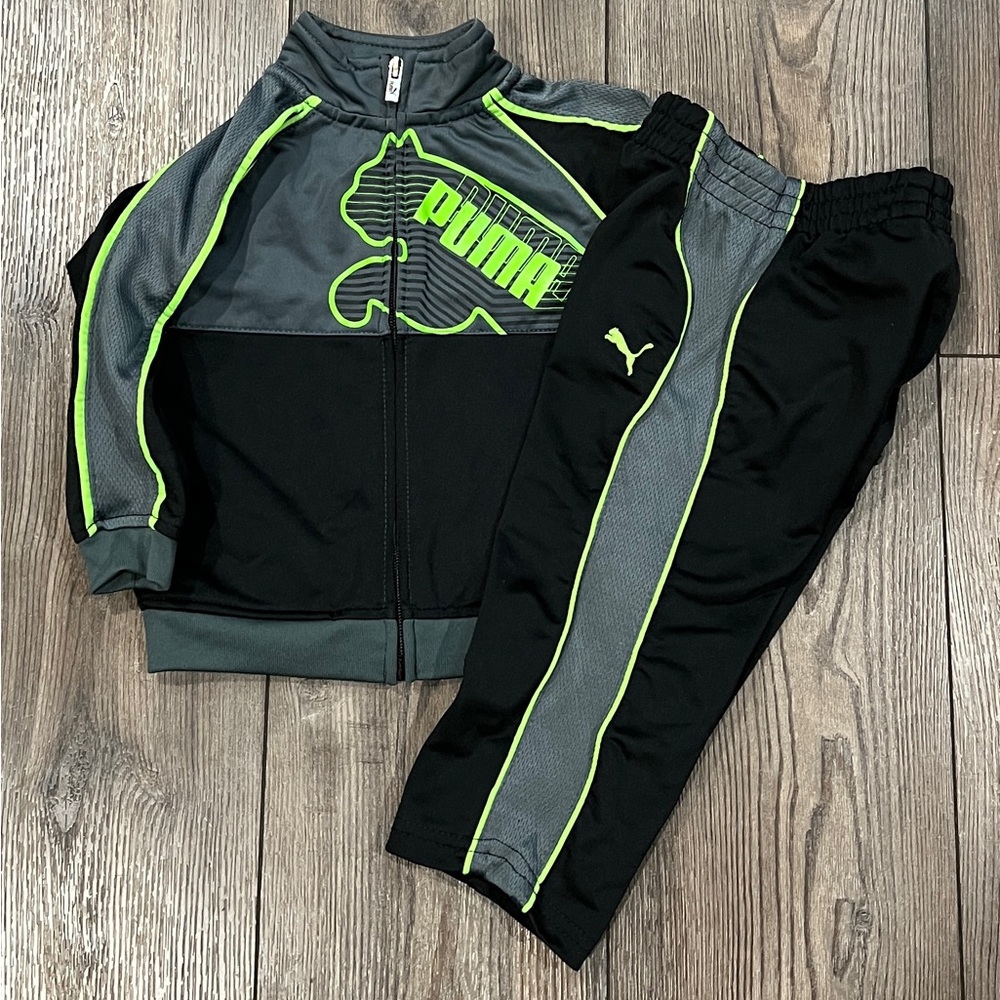Puma Black and Gray Tracksuit with Neon Green Highlights